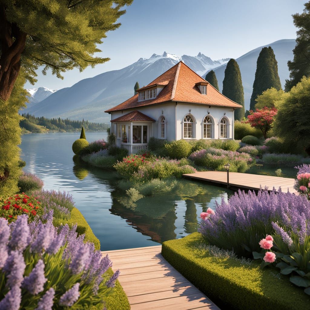 Classical Villa with Elegant White Columns and Arched Window...