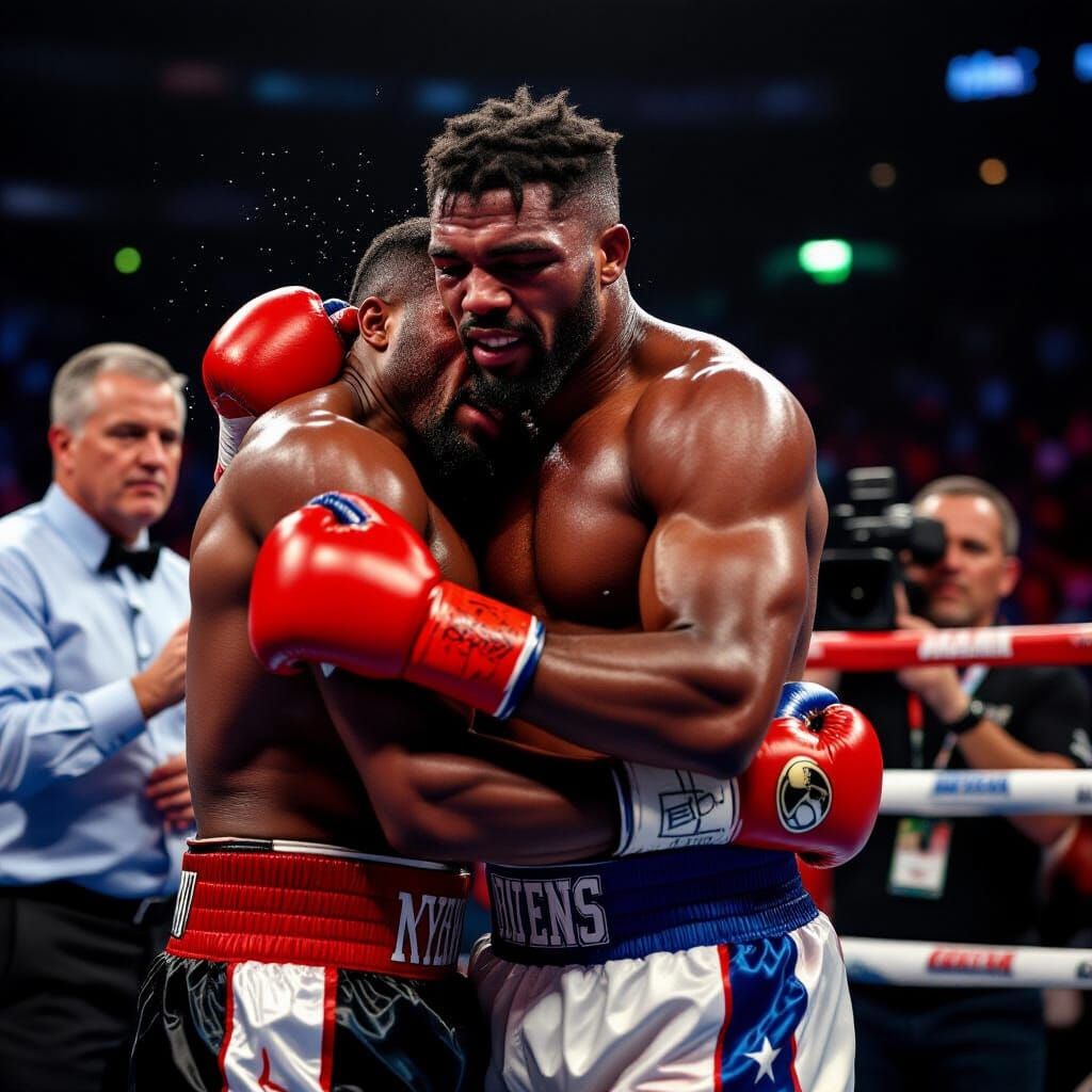 Tired Boxers Hugging After 12 Round Fight