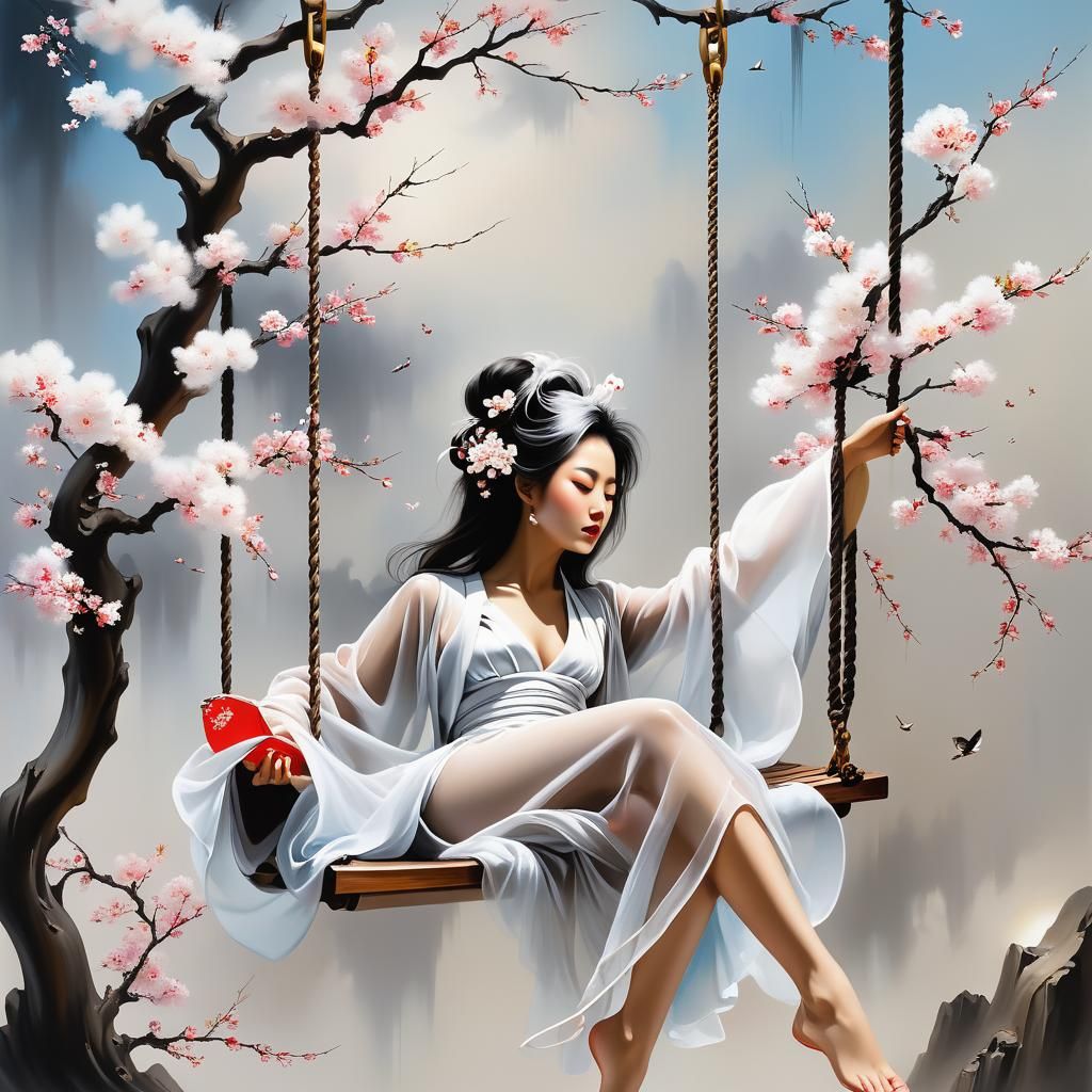 Sakura Swing: Surreal Japanese Kimono Art