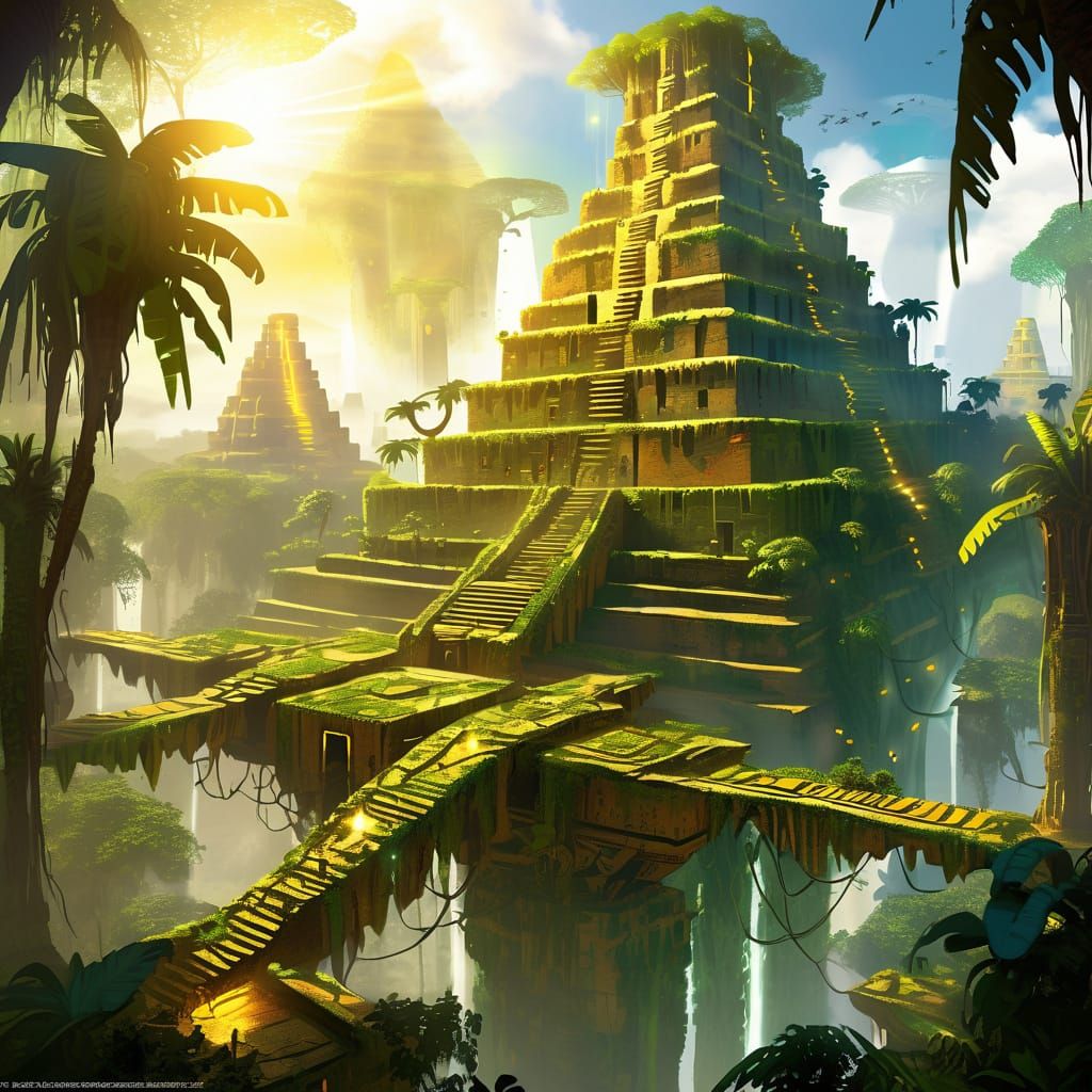 Mystical Jungle City with Ancient Light, Concept Art