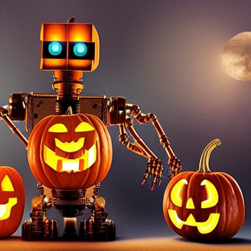 Robot Carving Pumpkin: Digital Matte Painting