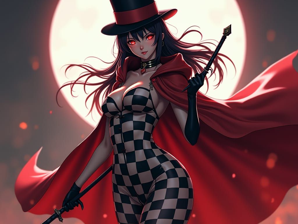 Checkered Battle Goddess in Anime Style