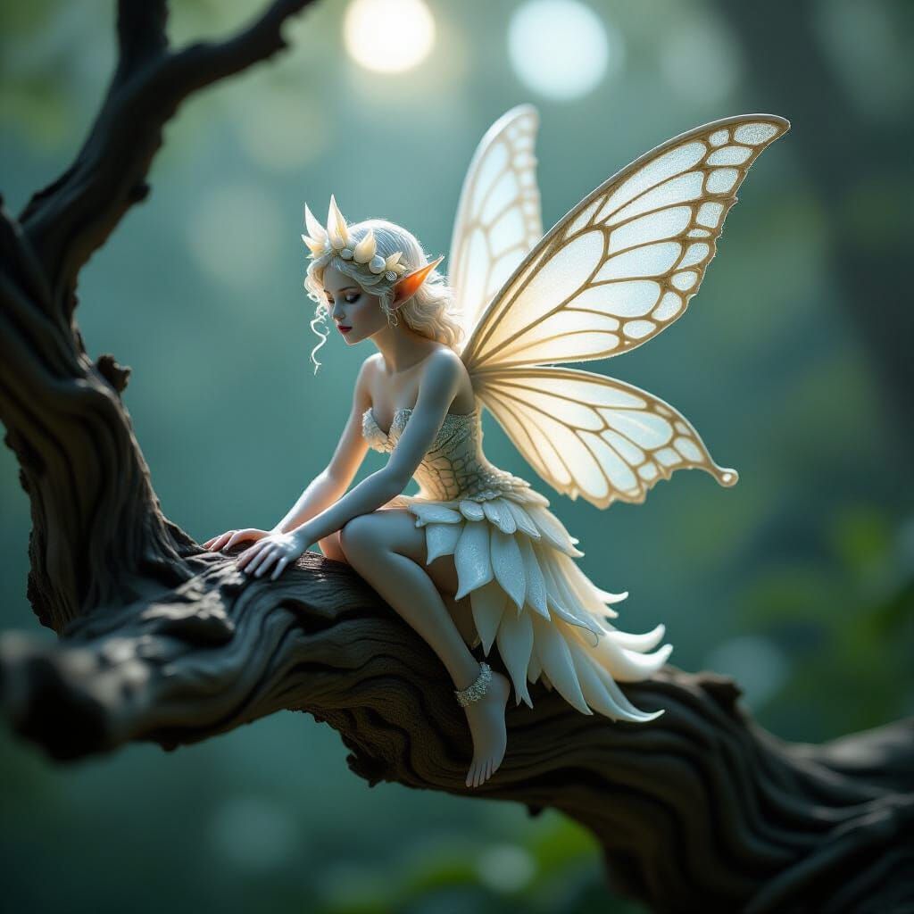 Ethereal Fairy Crafted From Teeth on Gnarled Branch