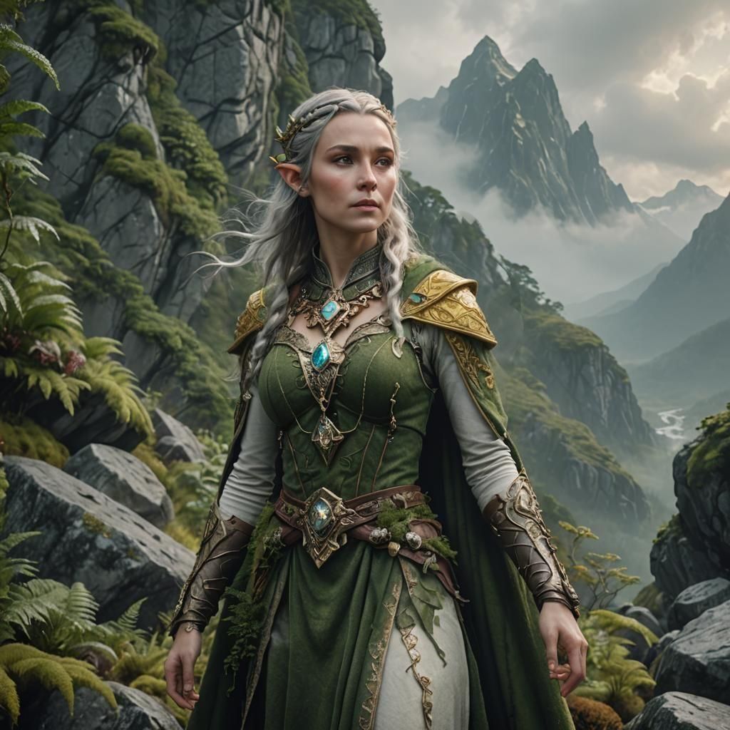 Half-Elven Sorceress on Alpine Trail in 4K Fantasy Art