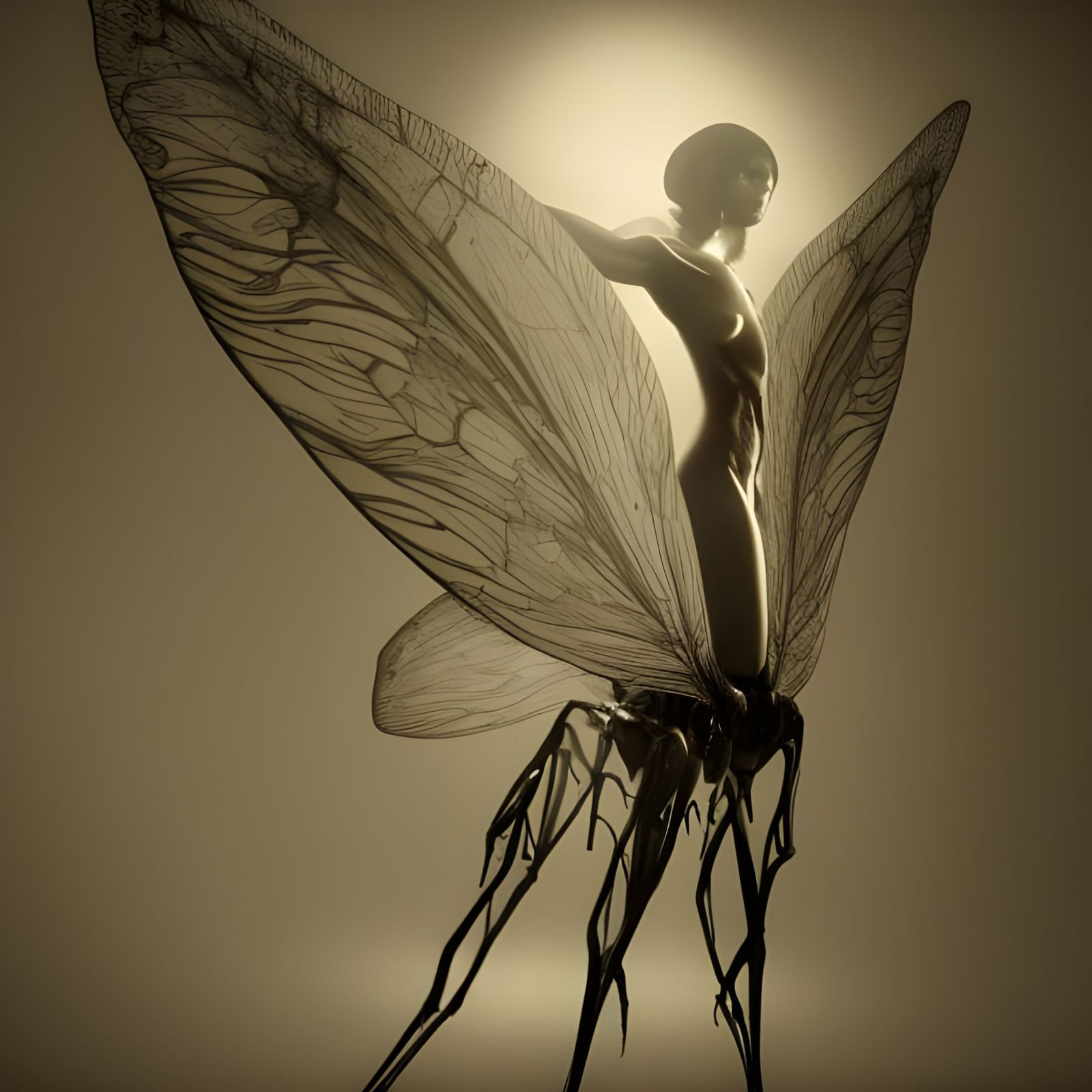 Surreal Cyborg Squid Moth Creature in Rubble