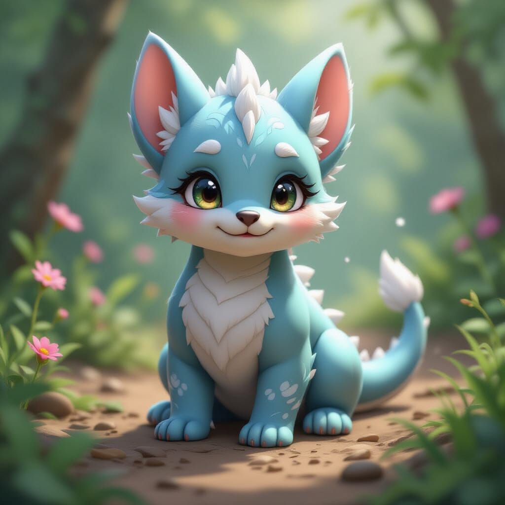 Aesthetic Baby Dragon Puppy Hybrid in 3D Anime Art