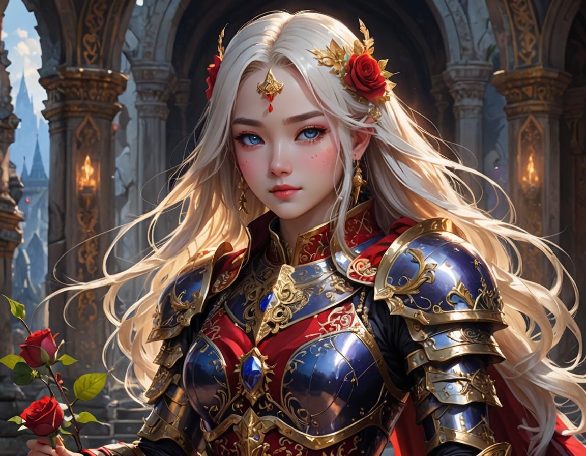 Anime Girl in Knight Armor with Holy Grail