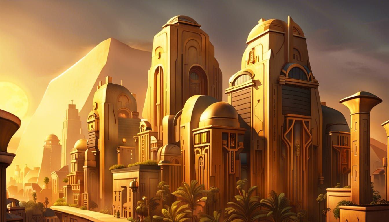 Egyptian Art Deco Neighborhood in Fantasy Metropolis