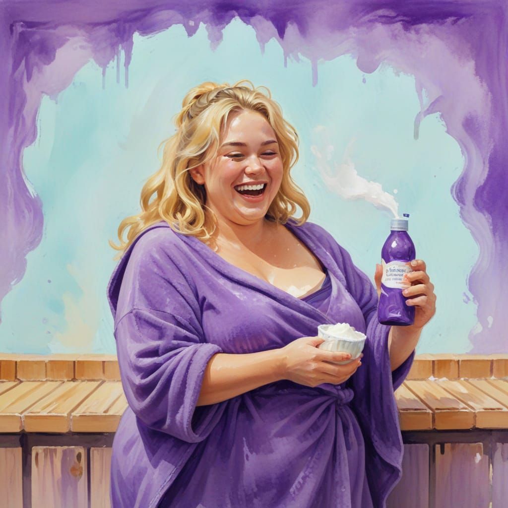 Gouache Masterpiece of a Blonde Woman in a Sauna