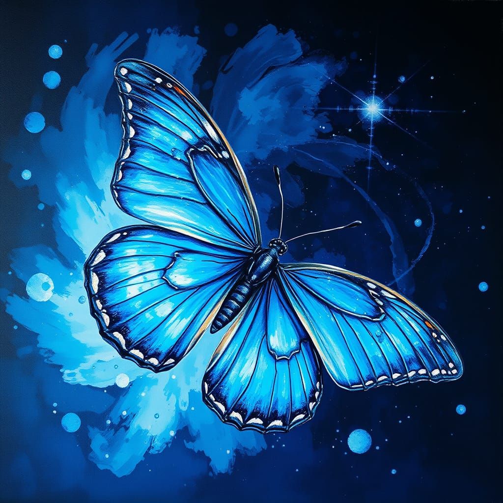 Ethereal Blue Butterfly in Vibrant Impressionist Masterpiece