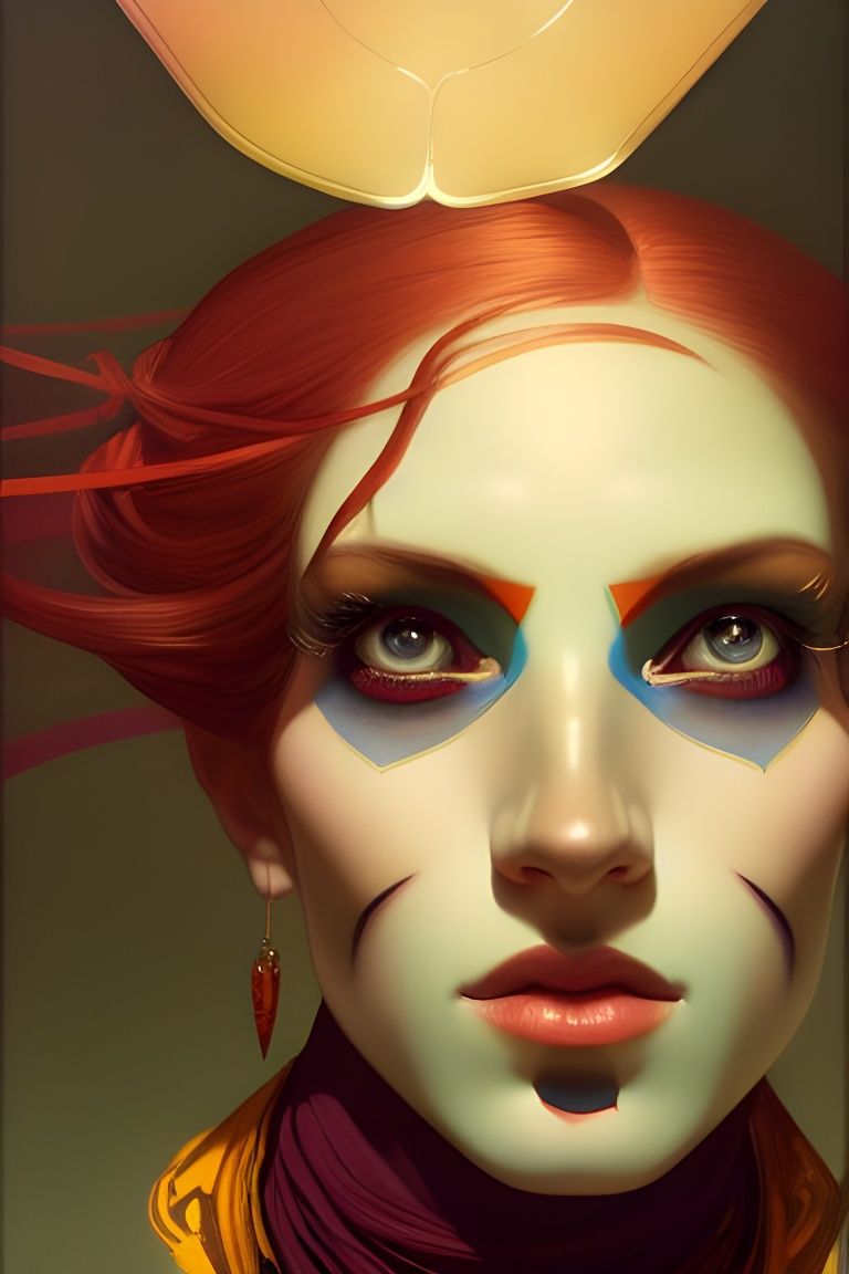 Tragic Harlequin Portrait in Watercolor Style