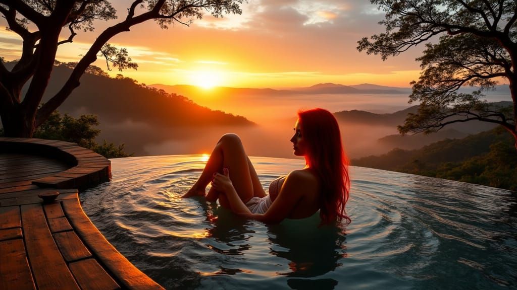 Ethereal Redhead in Bali Infinity Pool