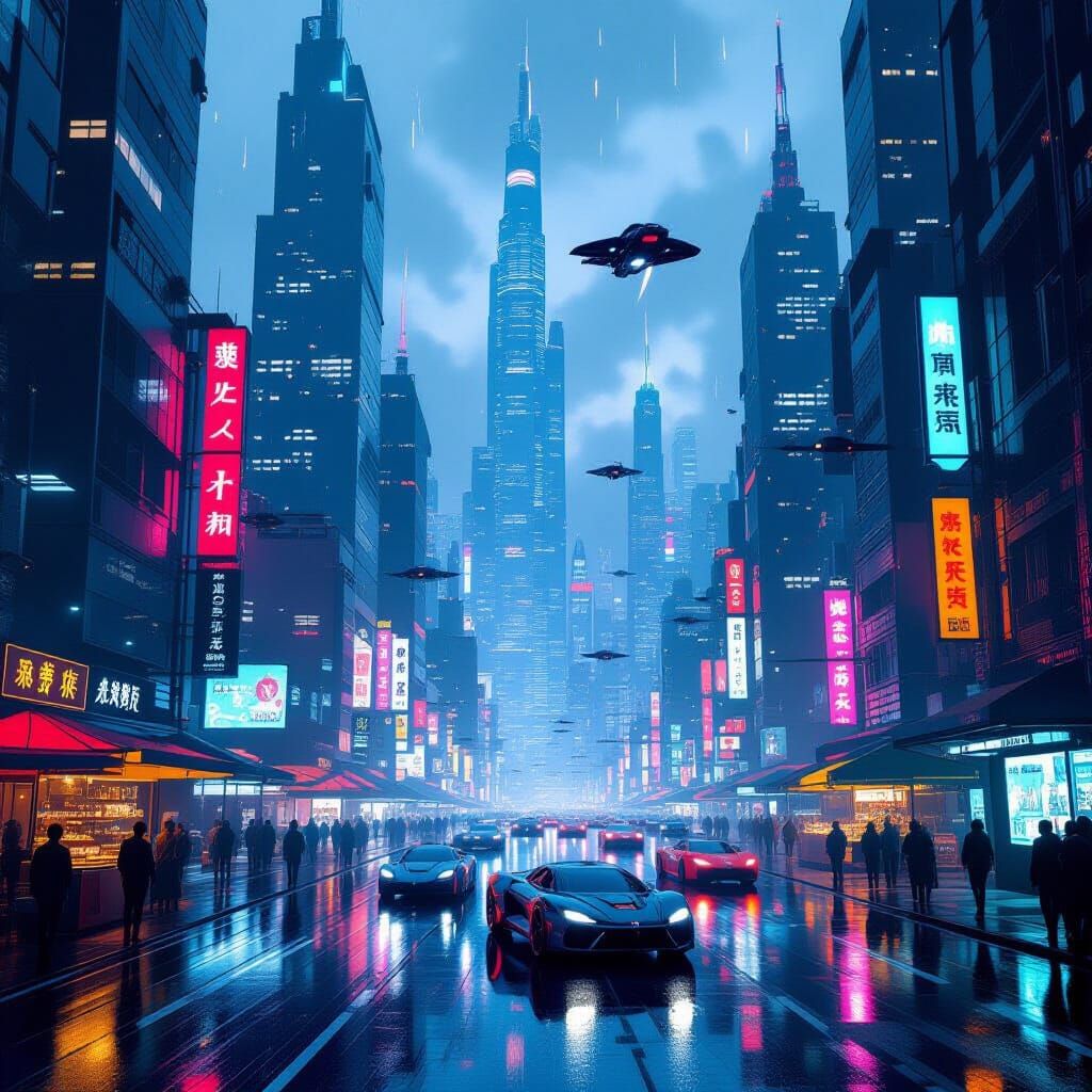 Neon Metropolis at Dusk: A Cyberpunk Cityscape