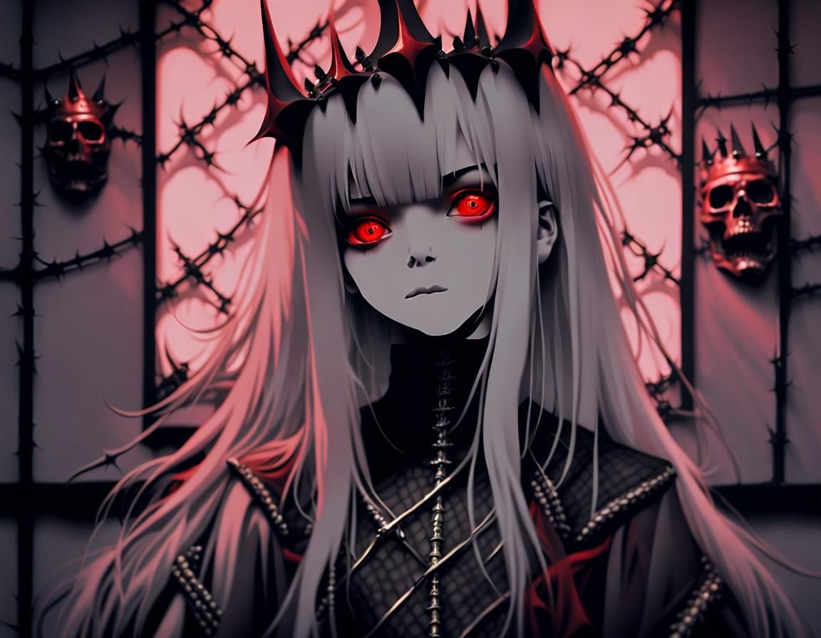 Gothic Anime Portrait of Woman with Spiked Crown