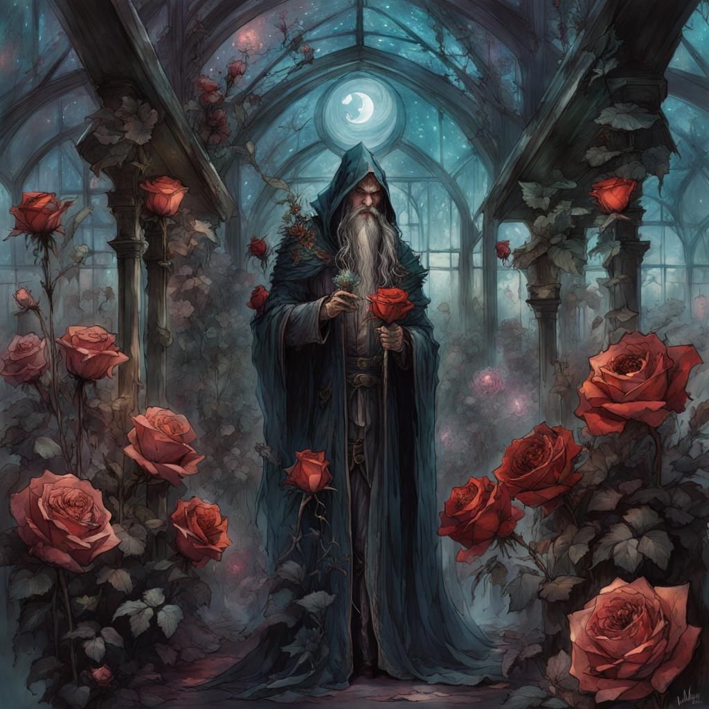 Dark Wizard Drains Life from Roses: Concept Art