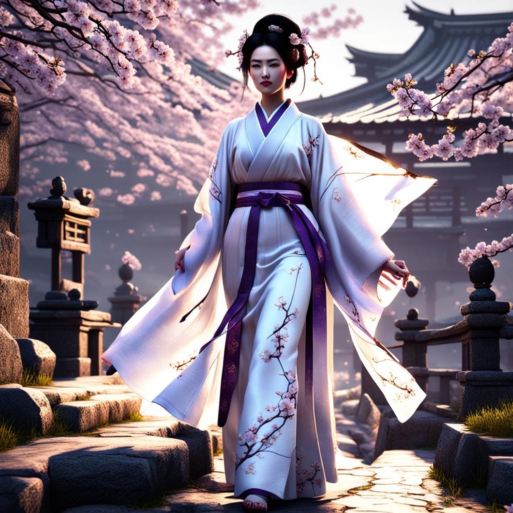 Lady in Kimono with Plum Blossoms, Fantasy Art