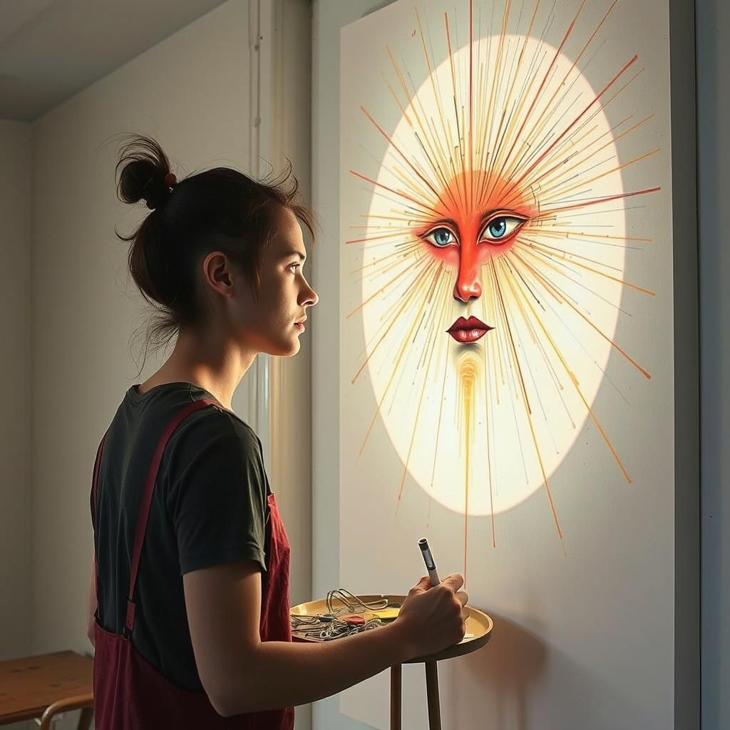 Young Artist Contemplates in Vibrant Studio