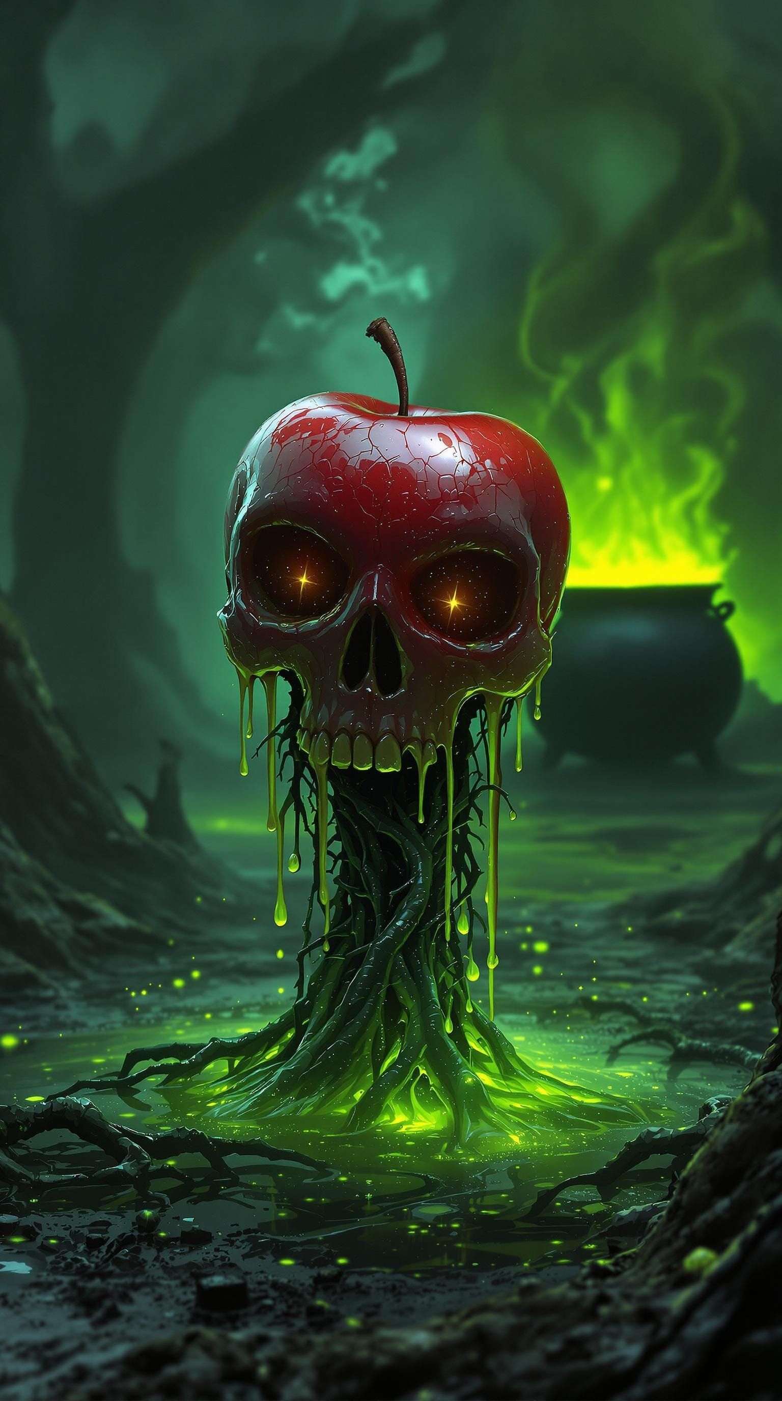 Macabre Poison Apple in Dark Fantasy Style
