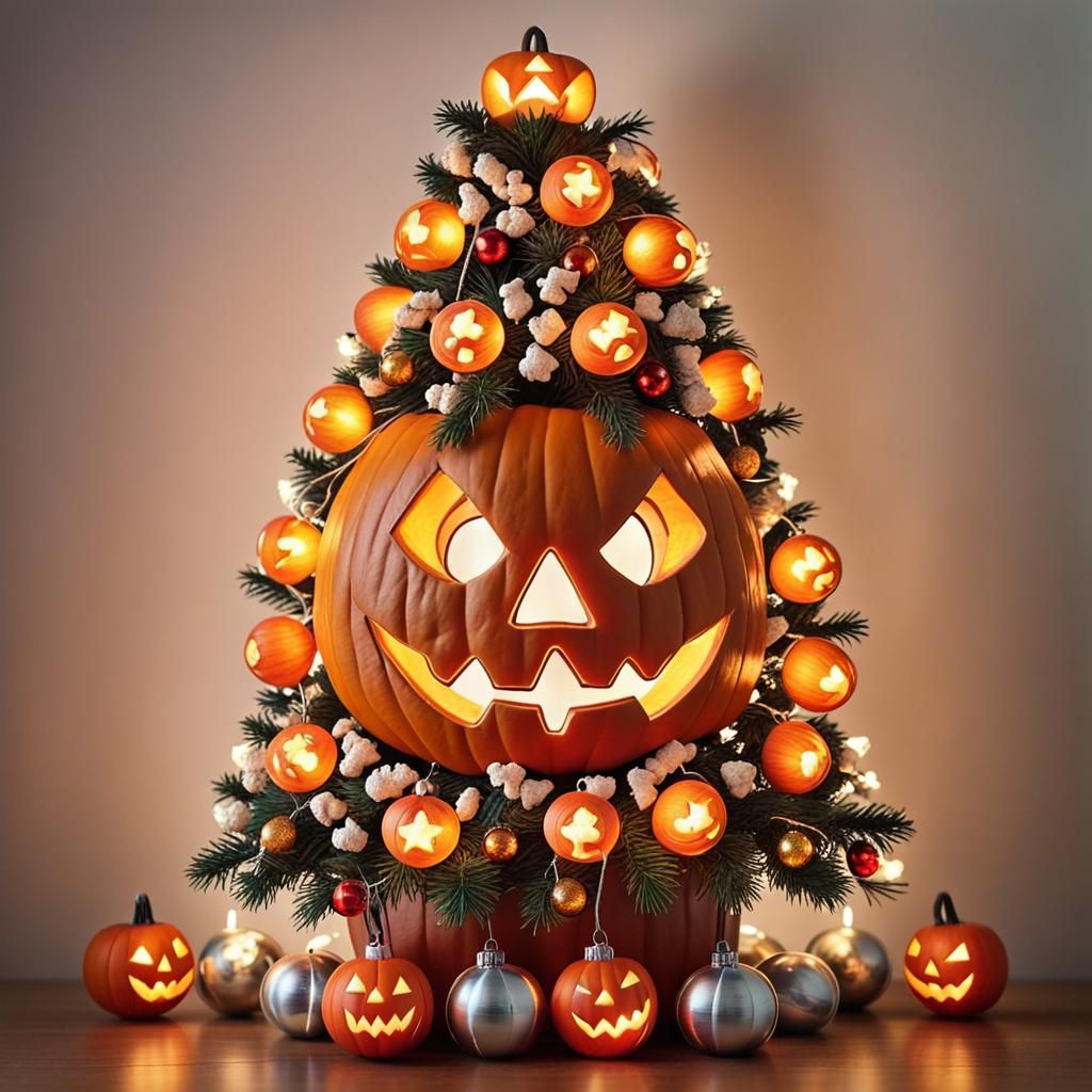 Jack O' Lantern Christmas Tree with Ornaments