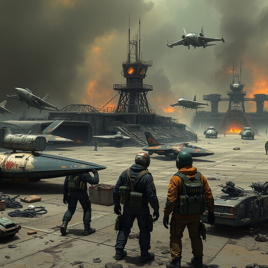 Battle-Scarred Landing Field Amidst a Rebuilt City