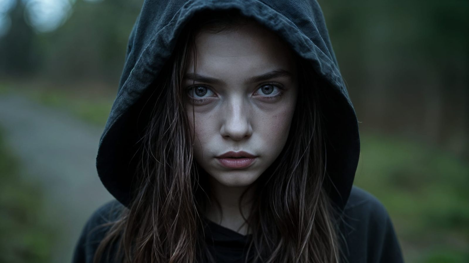 Teenage Girl with Intense Gaze, Detailed Portrait