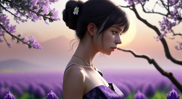 Silhouette of Woman with Spring Double Exposure