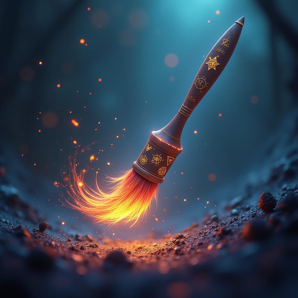 Glowing Magical Paintbrush in Colorful Vortex