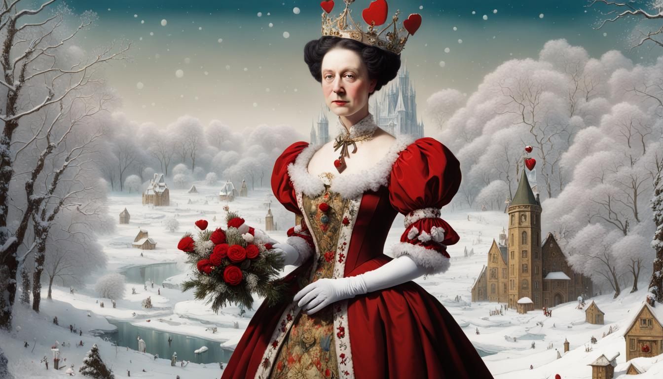 Queen of Hearts Christmas Portrait in Fractal Wonderland