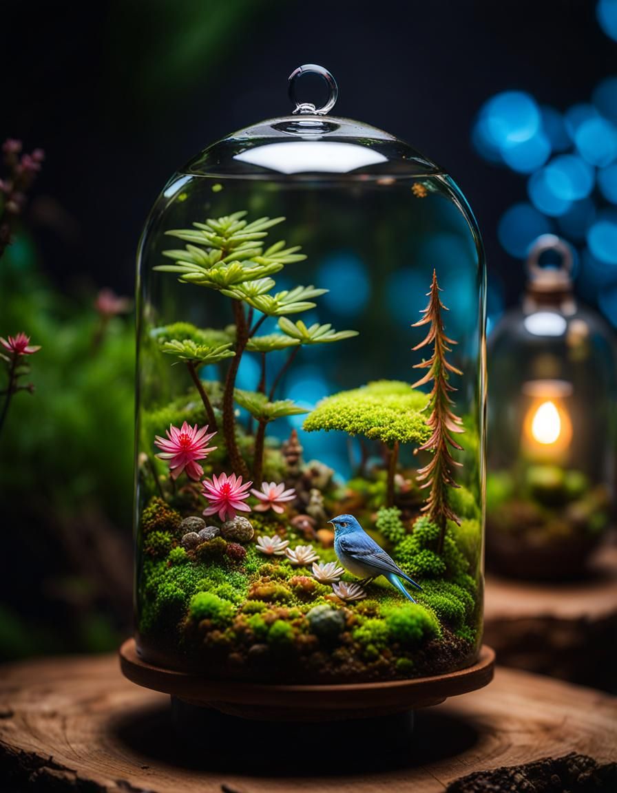 Polychromatic Fantasy Forest Terrarium in Macro Photography