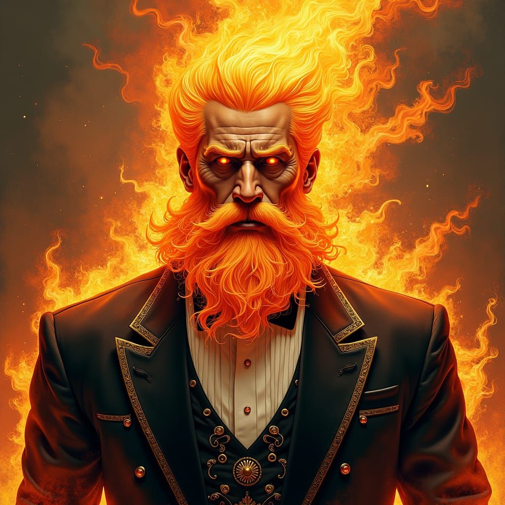 Regal Fire God with Flaming Beard as Digital Art
