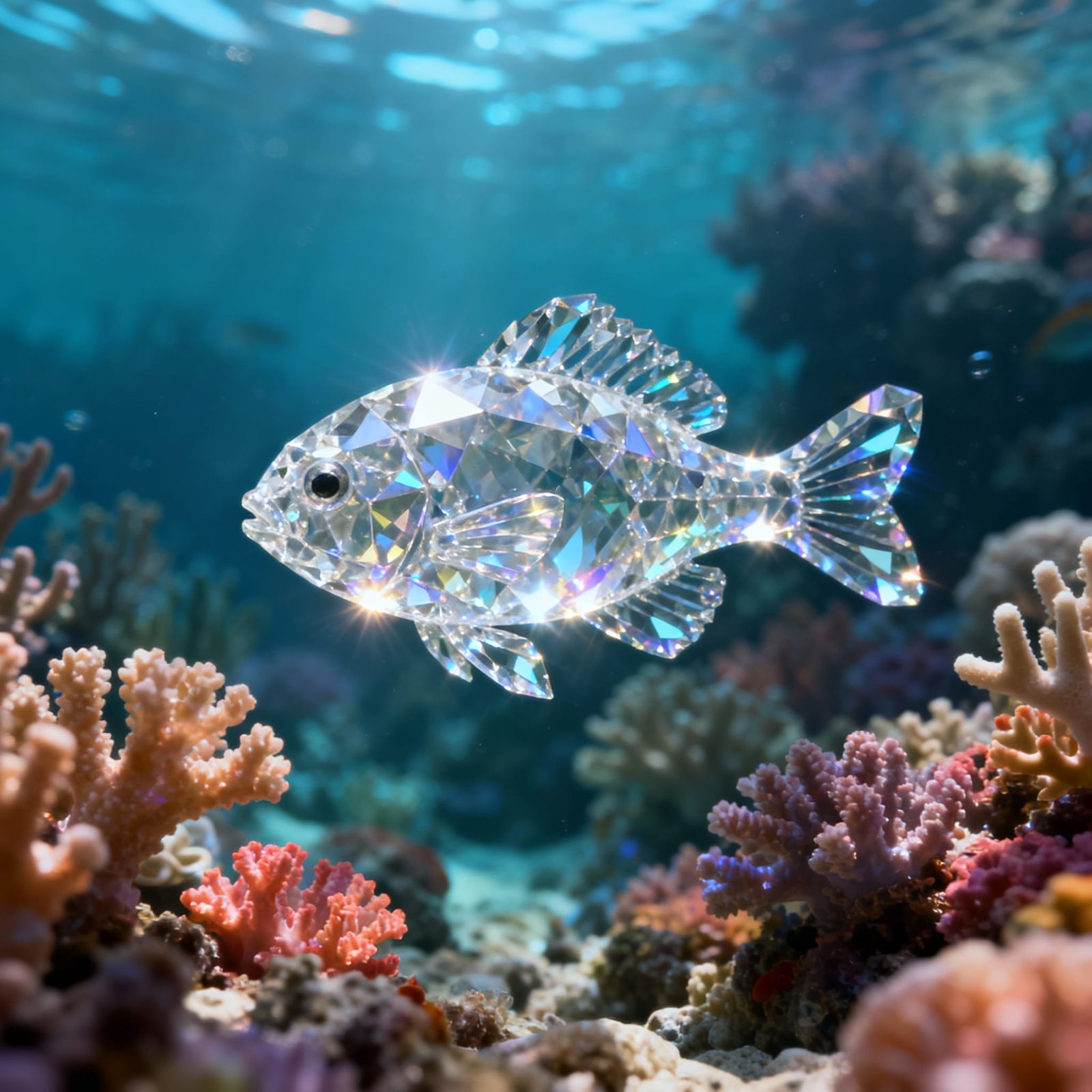 Crystal Fish Swimming Through Coral Reefs