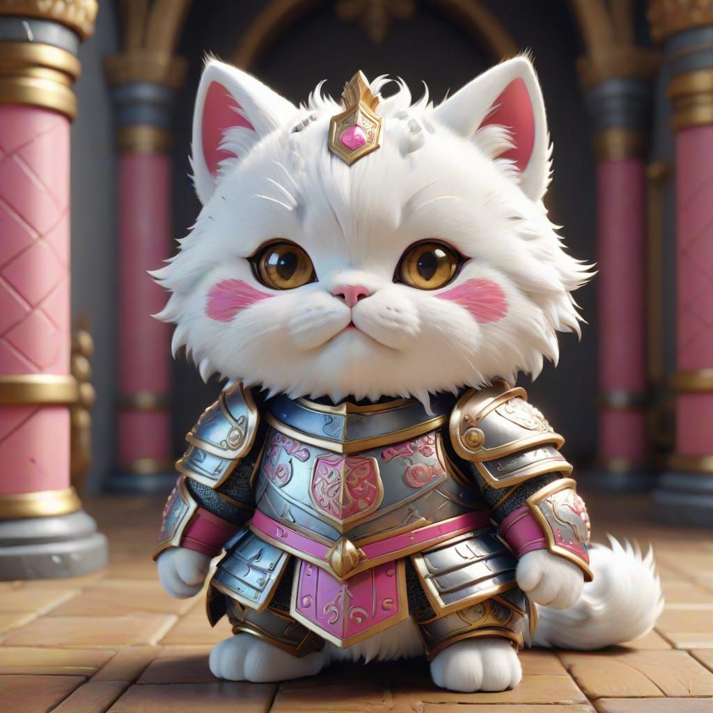 Cute Chibi Cat in Vibrant Knight's Armor