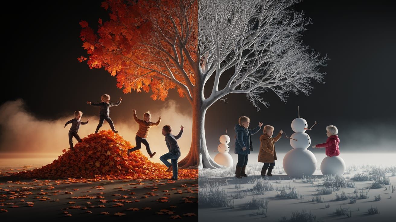 Autumn and Winter Split Screen Digital Art