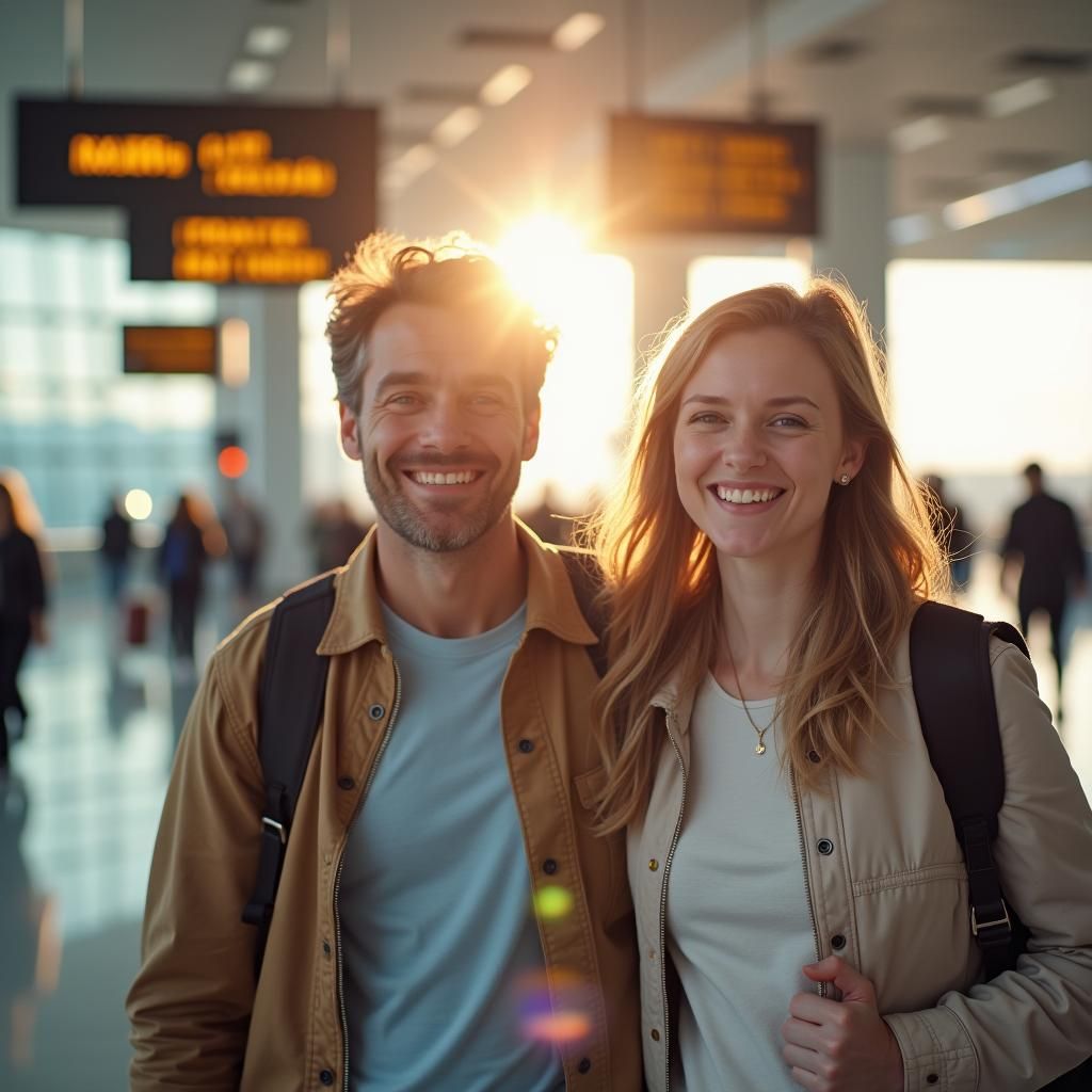 Joyful Family Airport Scene in Professional Photography Styl...