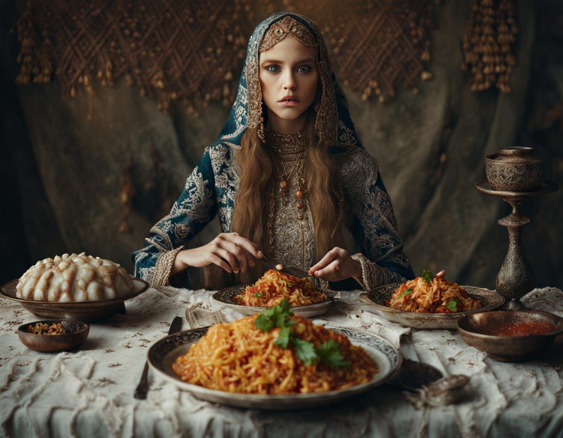 Authentic Uzbek Pilav in Choyxona: Food Photography