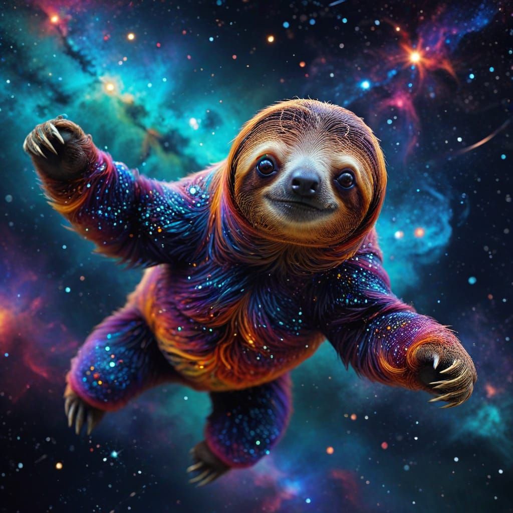 Nebula Sloth Floating in Cosmic Sea
