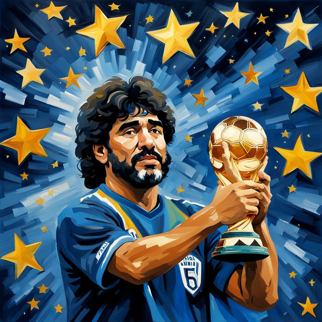 Maradona's Impressionist Triumph: World Cup Victory in Gouac...