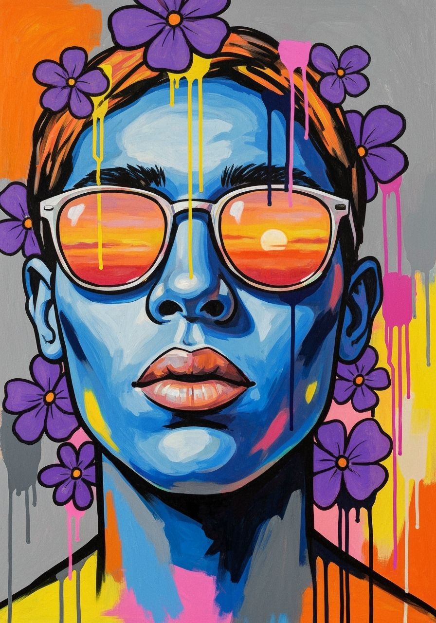 Sunset Reflection: Abstract Graffiti Art Portrait