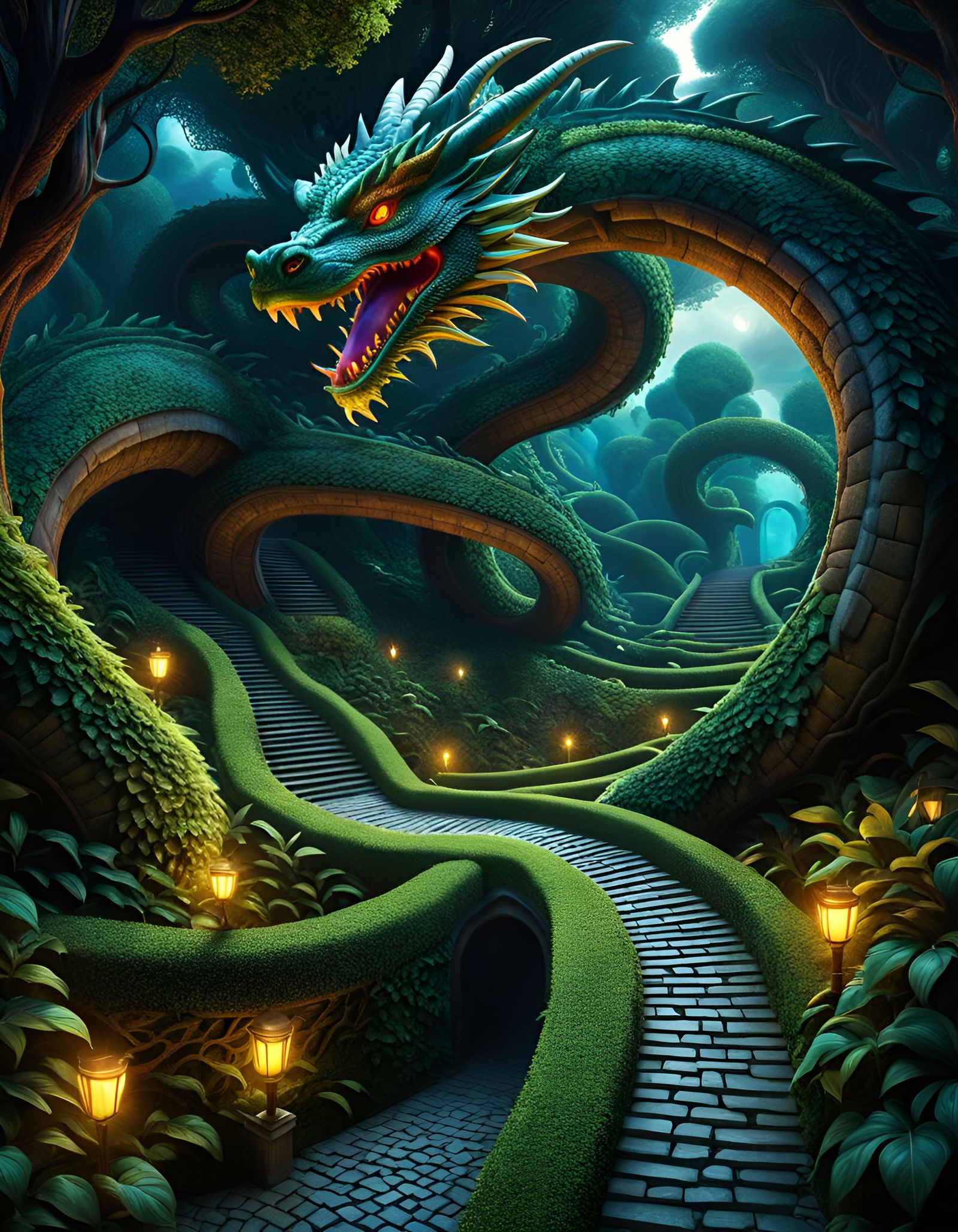 Dragon Maze: Hyperrealistic Surreal Labyrinth