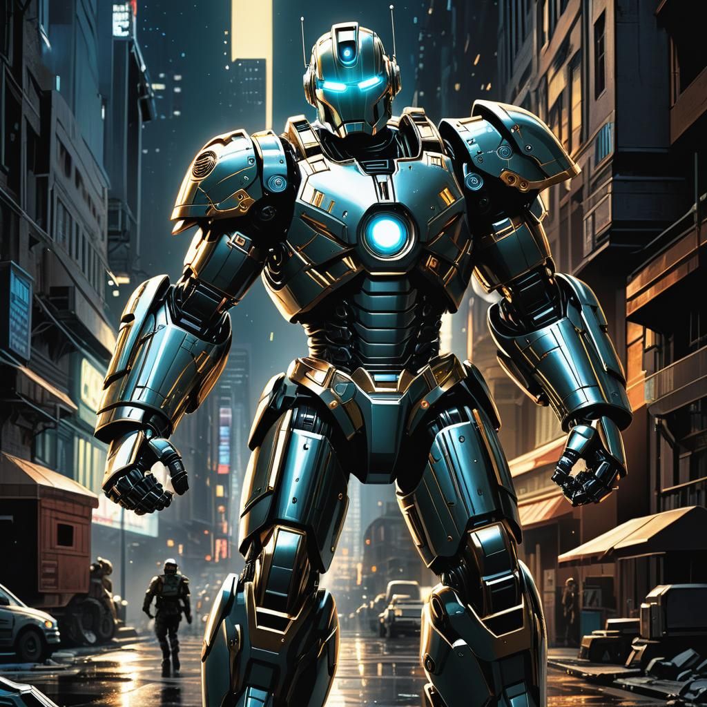 Hero Robot in Retro Comic Book Style