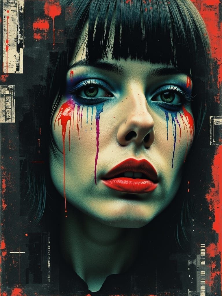 Ethereal Goth Goddess in Distressed Cyberpunk Style