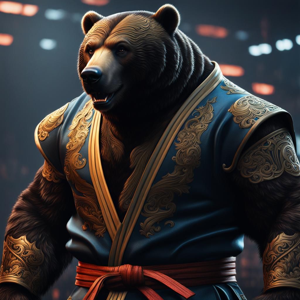 Muscular Bear in Jiu-Jitsu Kimono: Detailed Art