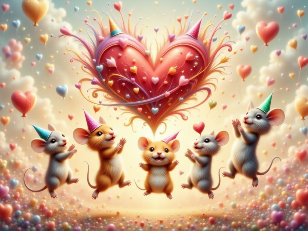 Joyful Mice Celebrate with Colorful Streamers and Balloons