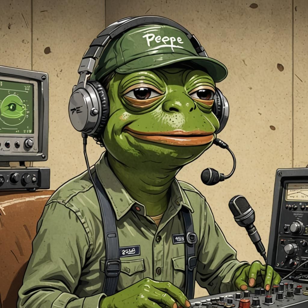 Cartoon Pepe the Frog Radio Engineer