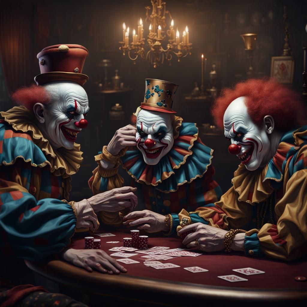 evil clowns playing poker  with whisky detailed matte painti...