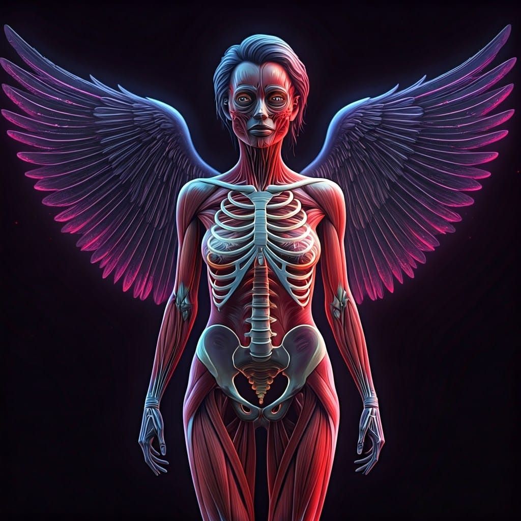 Neon Angel Figure in Synthwave Style
