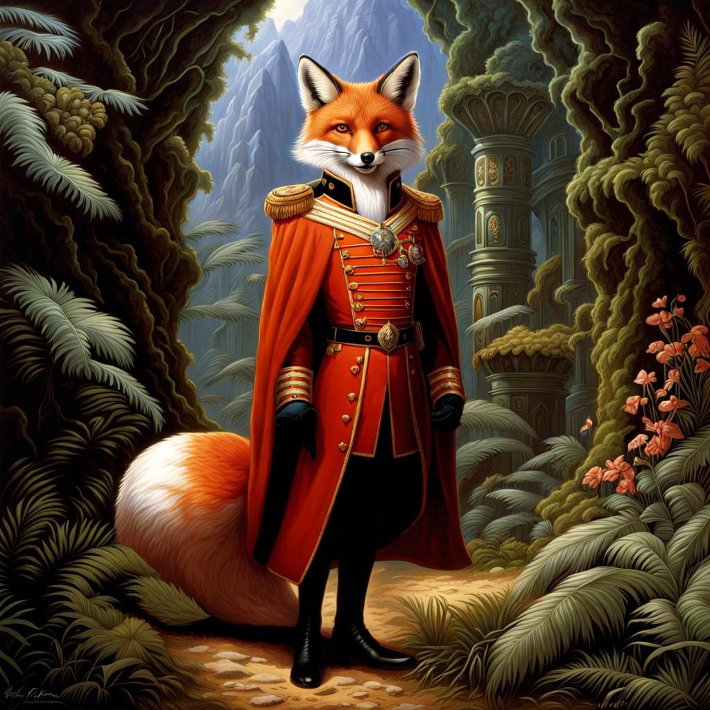 Fox Captain in Royal Uniform: Digital Matte Painting