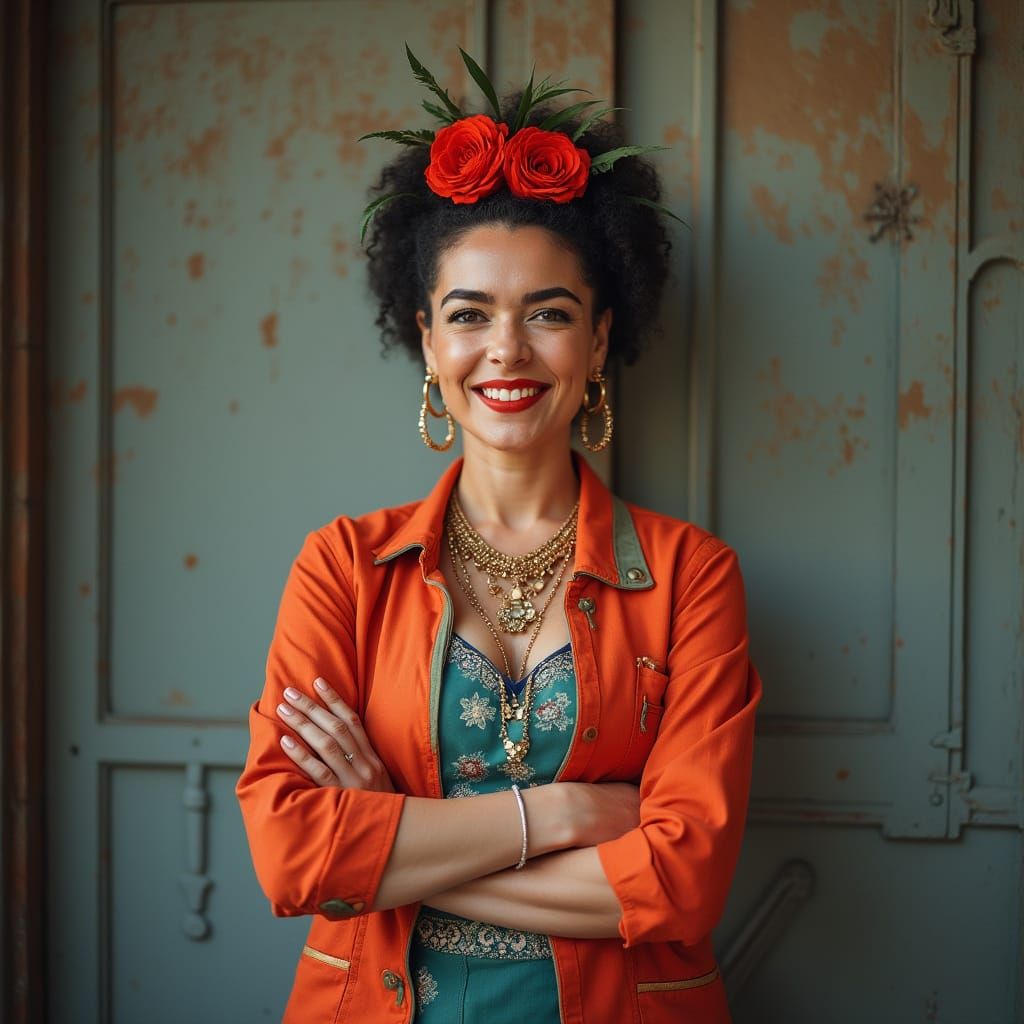 Confident Leader Giving Instructions in Vibrant Colors