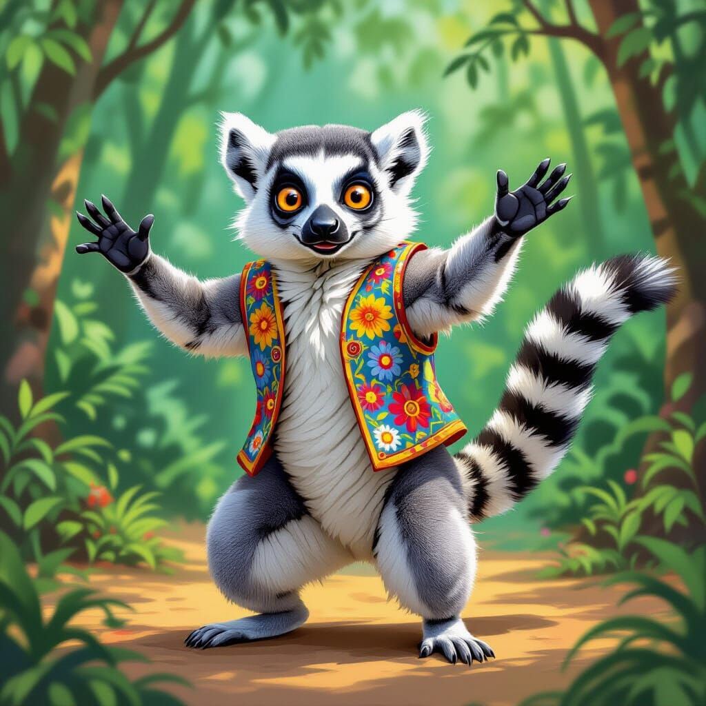 Dancing Lemur in Madagascar Forest, Pop Surrealism