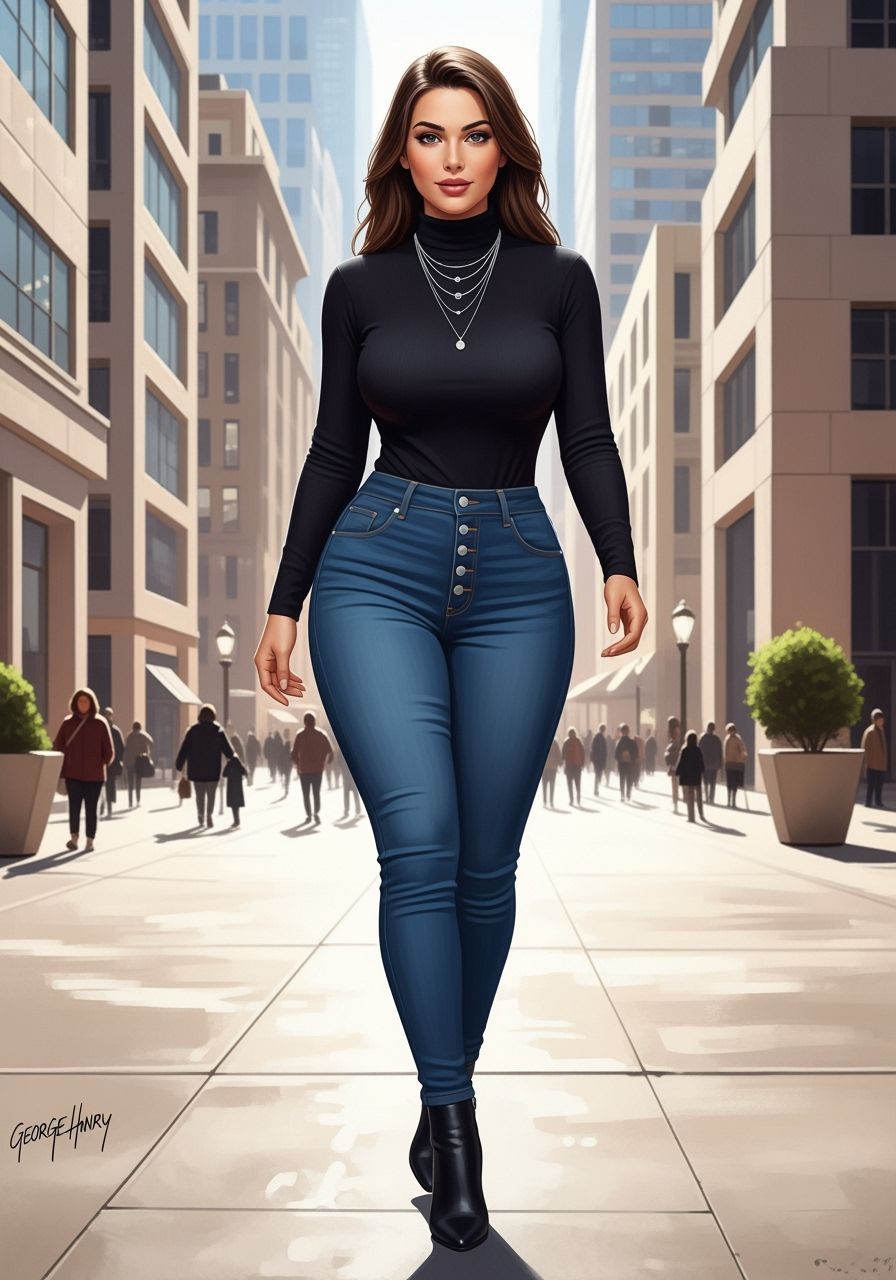 Woman in Modern City Portrait Painting